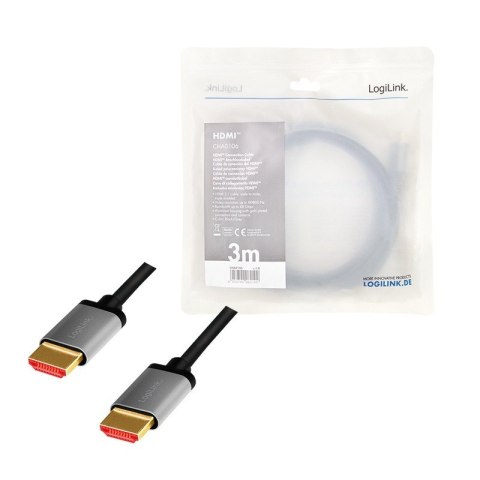 Kabel HDMI 2.1 LogiLink 8K 60Hz aluminiowy 3m wysoka szybkość transmisji