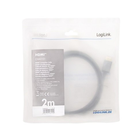 LogiLink Kabel HDMI 4K 60Hz srebrny aluminiowy 2m pozłacany do wideo