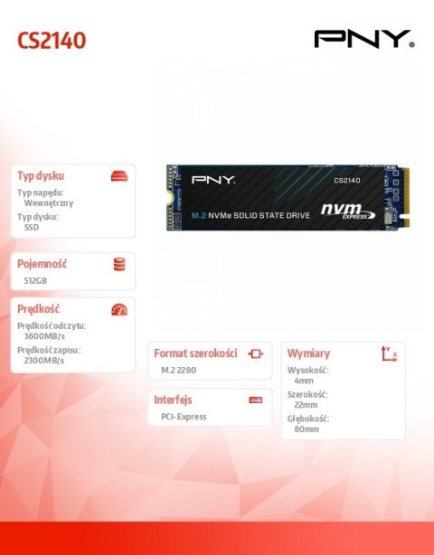 Dysk SSD PNY CS2140 512GB M.2 2280 PCIe szybki NVMe