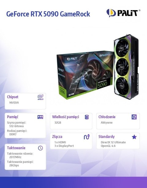 Karta graficzna Palit RTX 5090 GameRock 32GB GDDR7 512bit do gier