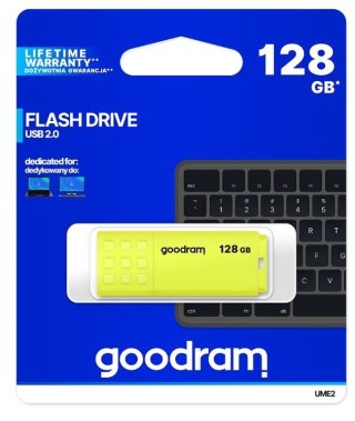 Pendrive GOODRAM UME2 128GB USB 2.0 żółty z dożywotnią gwarancją