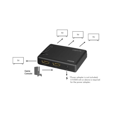 LogiLink Splitter 4xHDMI 4K 30Hz czarny z dźwiękiem HD