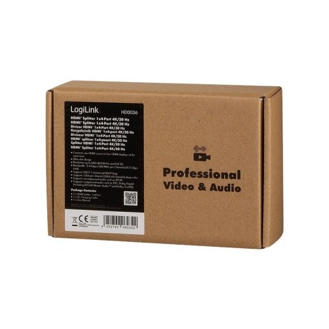 LogiLink Splitter 4xHDMI 4K 30Hz czarny z dźwiękiem HD