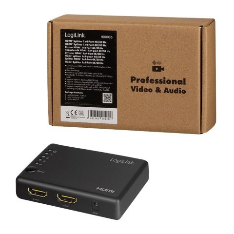 LogiLink Splitter 4xHDMI 4K 30Hz czarny z dźwiękiem HD