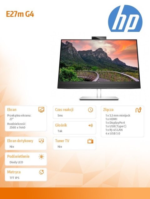 Monitor HP E27m G4 USB-C QHD 27 5MP kamera konferencyjna