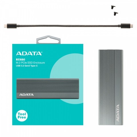 Obudowa zewnętrzna SSD M.2 ADATA EC680 USB3.2C 10Gbps aluminium szara