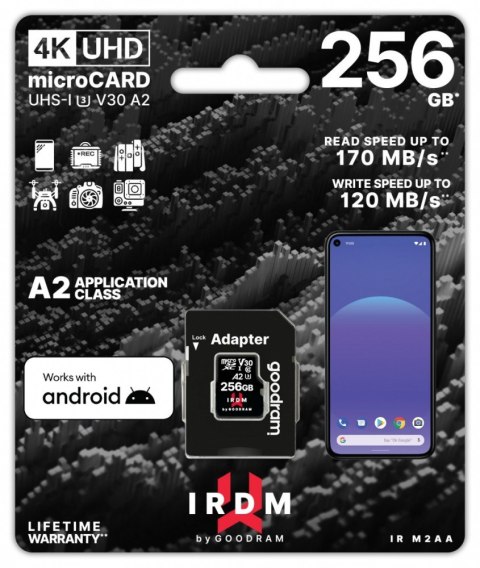 GOODRAM Karta pamięci microSD IRDM 256GB UHS-I U3 A2 z adapterem