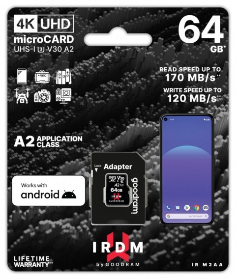 GOODRAM Karta pamięci microSD IRDM 64GB UHS-I U3 A2 szybka z adapterem