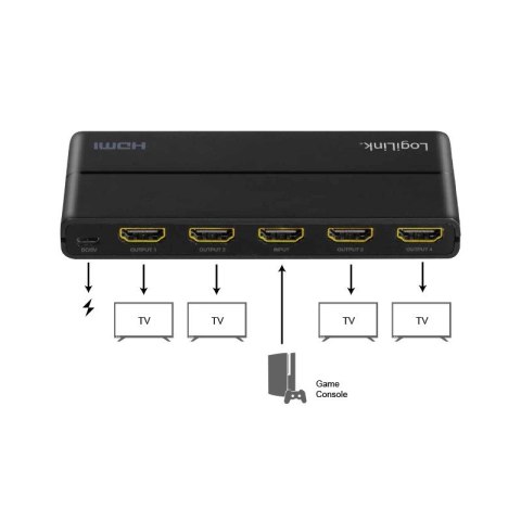 LogiLink Splitter 4xHDMI 4K 60Hz czarny rozdzielacz HDMI