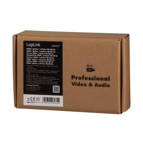 LogiLink Splitter 4xHDMI 4K 60Hz czarny rozdzielacz HDMI