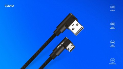 Kabel Savio CL-162 USB Micro USB A 2m odwracalny do ładowania