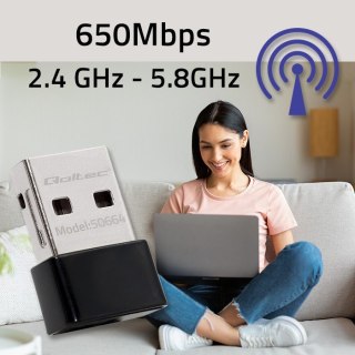 Adapter USB Wi-Fi Qoltec 650Mbps AC kompaktowy ultraszybki