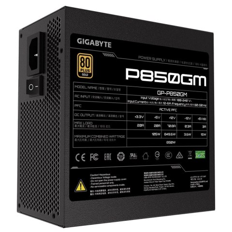 Zasilacz Gigabyte P850GM 850W Gold modularny z wentylatorem 120mm