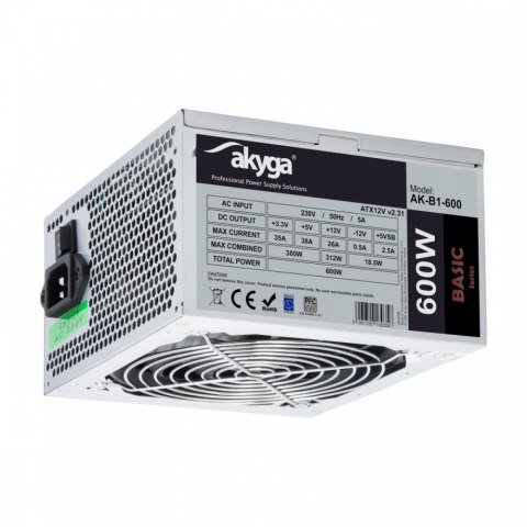 Zasilacz ATX Akyga AK-B1-600 600W z wentylatorem 12cm