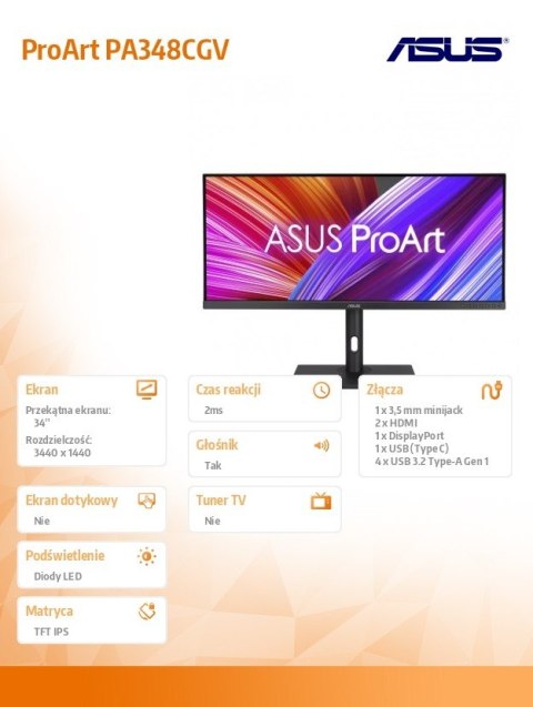 Asus Monitor 34 cale ProArt PA348CGV IPS 21:9 QHD 120Hz z głośnikami
