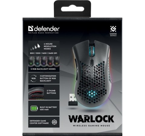 Mysz gamingowa Defender Warlock GM-709L Optic RF bezprzewodowa RGB 2400 dpi