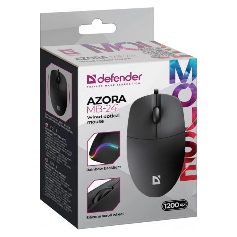 Mysz przewodowa Defender AZORA MB-241 czarna optyczna z RGB 1200 DPI