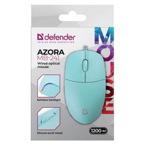 Mysz przewodowa Defender AZORA MB-241 1200 DPI miętowa RGB