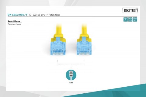 Kabel Digitus Patch cord U/UTP CAT 5e 5m żółty sieciowy LAN