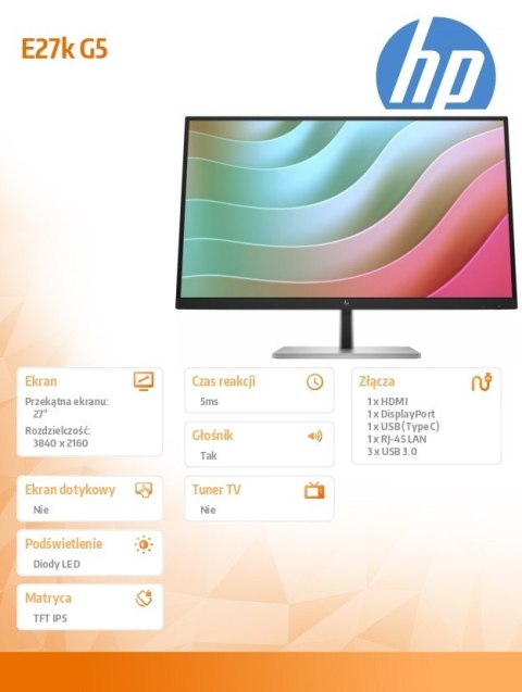 Monitor HP E27K G5 4K ergonomiczny z USB-C i IPS
