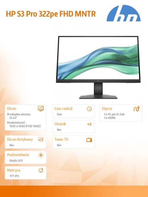Monitor HP Pro S3 322pe FHD 21.45 IPS bezramkowy elegancki