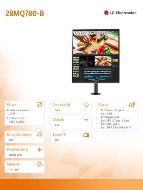 Monitor LG Electronics 28MQ780-B 27.6 FHD DualUp Ergo USB-C