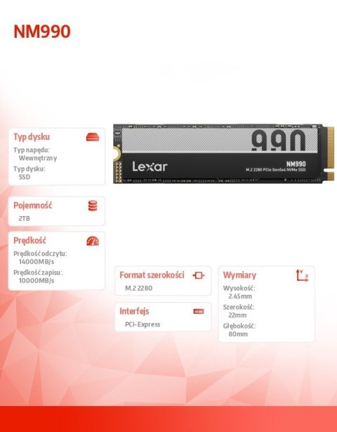 Dysk SSD Lexar NM990 2TB Gen5 14000 MB/s szybki wydajny
