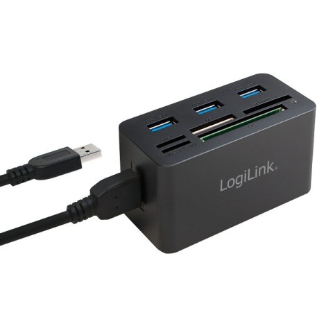 LogiLink Hub USB 3.0 z czytnikiem kart 3 porty szybki czarny