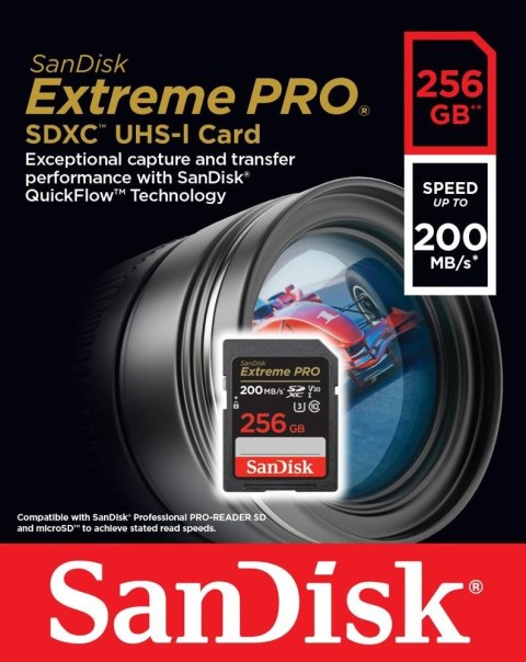 SanDisk Karta pamięci Extreme Pro SDXC 256GB 200MB/s V30 UHS-I szybka 4K UHD