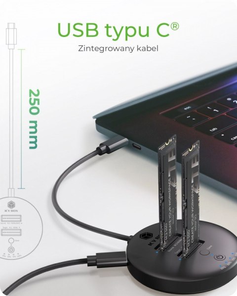 IcyBox Stacja klonująca 2x NVMe M.2 IB-1612MCL-C31 wydajna do SSD