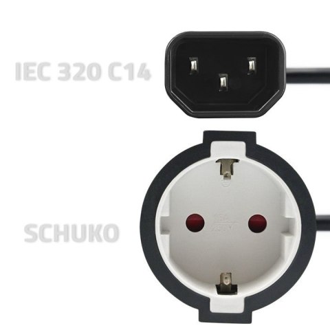 Adapter Qoltec IEC 320 C14 SCHUKO 0.15m zasilający czarny