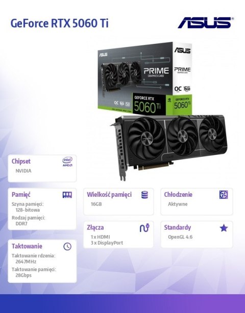 Asus GeForce RTX 5060 Ti Prime OC karta graficzna 16GB GDDR7 128bit