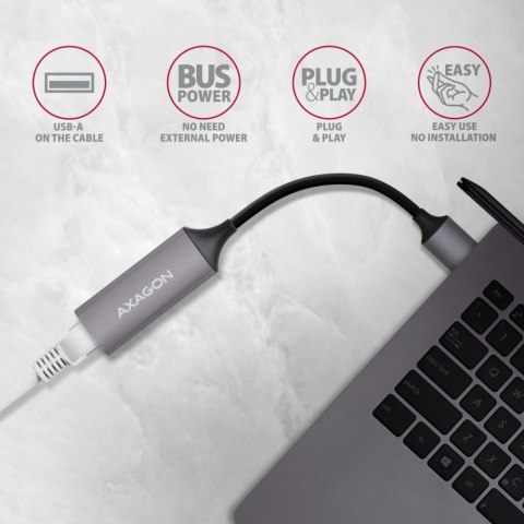 AXAGON ADE-TR Karta sieciowa Gigabit Ethernet USB-A 3.2 Gen 1 metalowa szarość