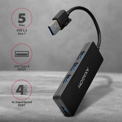 Hub AXAGON HUE-G1A 4-portowy USB 3.2 Slim z kablem 14cm
