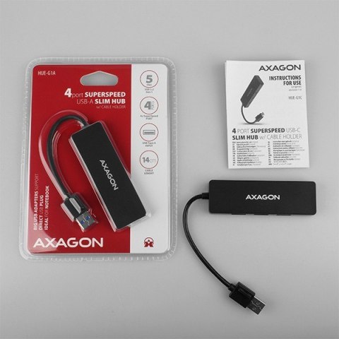 Hub AXAGON HUE-G1A 4-portowy USB 3.2 Slim z kablem 14cm