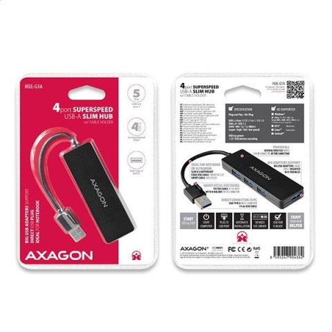 Hub AXAGON HUE-G1A 4-portowy USB 3.2 Slim z kablem 14cm