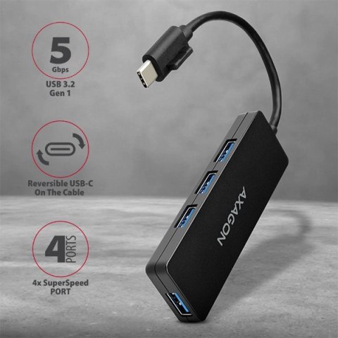 Hub AXAGON HUE-G1C 4-portowy USB 3.2 Gen 1 Slim Type-C 14cm