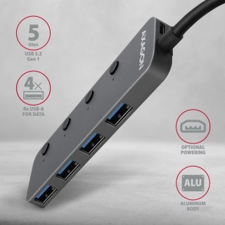 Hub AXAGON HUE-MSA 4-portowy USB 3.2 metalowy z zasilaniem