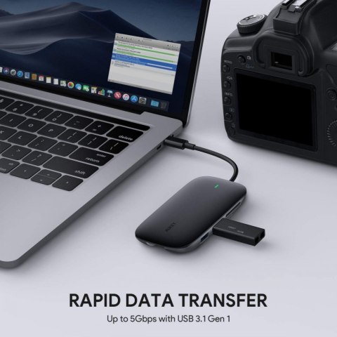 AUKEY CB-C71 aluminiowy HUB USB-C 8w1 z HDMI 4K i Ethernet