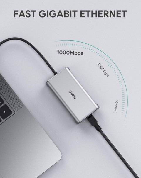 AUKEY CB-C91 HUB USB-C 8w1 aluminiowy z HDMI Ethernet i 3xUSB 3.1