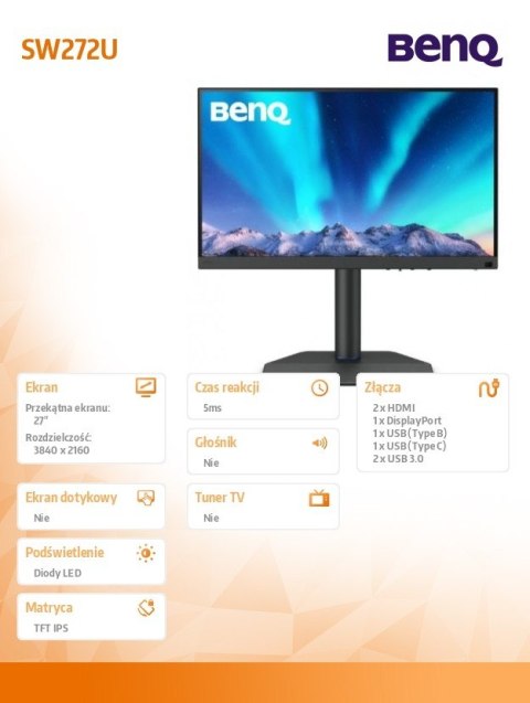 Monitor Benq SW272U 27 cali 4K LED 5ms IPS profesjonalny