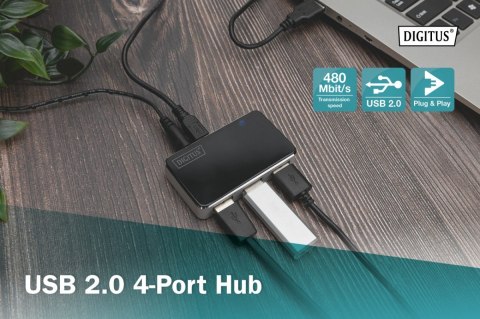 HUB USB 2.0 Digitus 4-portowy aktywny koncentrator czarno-srebrny