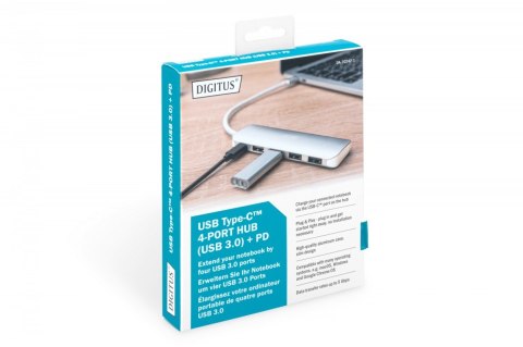 Digitus HUB 4-portowy USB 3.0 SuperSpeed Typ C PD aluminium