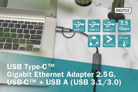 Karta sieciowa Digitus USB 3.1 Typ C i USB A Gigabit Ethernet 2.5Gbps