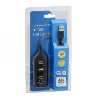 HUB USB 2.0 Esperanza EA116 4 porty czarny pasywny przydatny