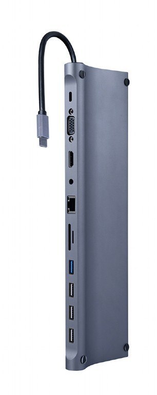 Adapter Gembird Hub USB-C PD 11w1 VGA HDMI 4xUSB czytnik kart SD szary