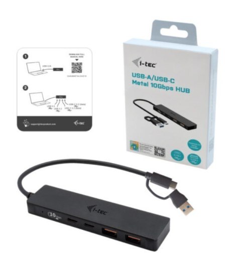 Hub I-tec USB-A/USB-C metalowy 4-portowy z szybkim transferem 10 Gbps