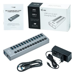 HUB I-tec USB3.0 60W 13 portów z ładowaniem aktywny szary