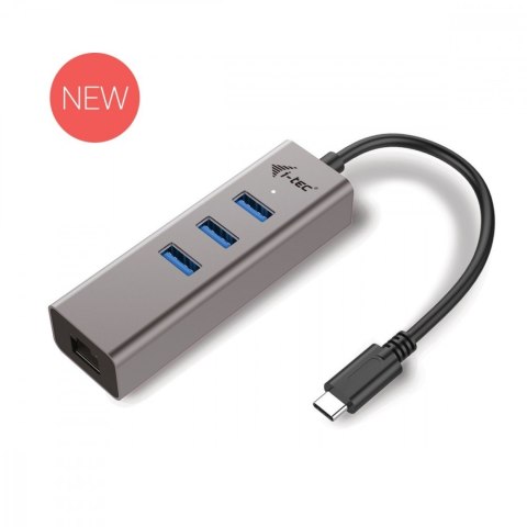 HUB I-tec USB-C Metal 3 portowy z adapterem Gigabit Ethernet