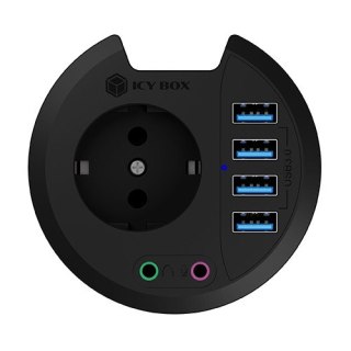IcyBox Hub biurkowy IB-HUB1430 80mm 4x USB 3.0 audio 220V